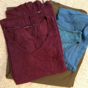 Prana LOT! 2 shirts + bliss capris